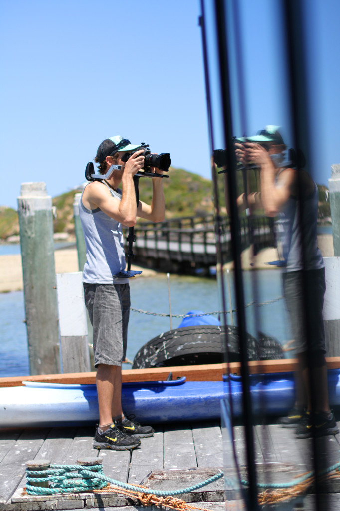 Craig filming the tourists arriving by ferry at Penguin Island, Western Austalia